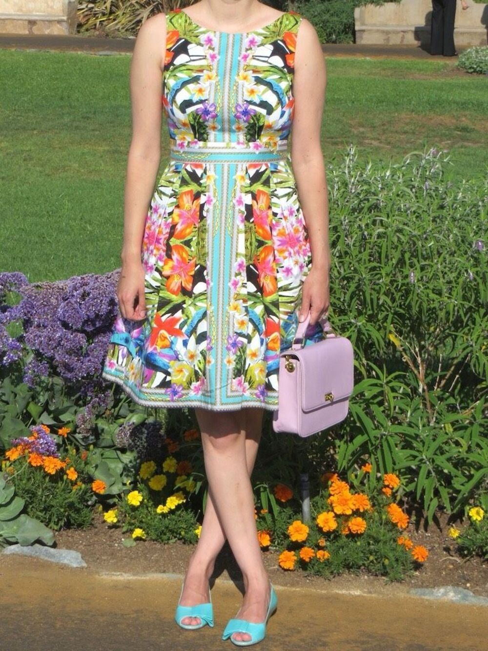 MAGGY LONDON TROPICAL FLORAL COTTON FIT & FLARE PARTY GARDEN DRESS size 4